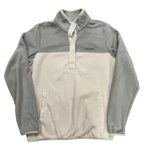 Columbia Sweater Womens Medium Gray Tan Pullover Long Sleeve Fleece Outdoor